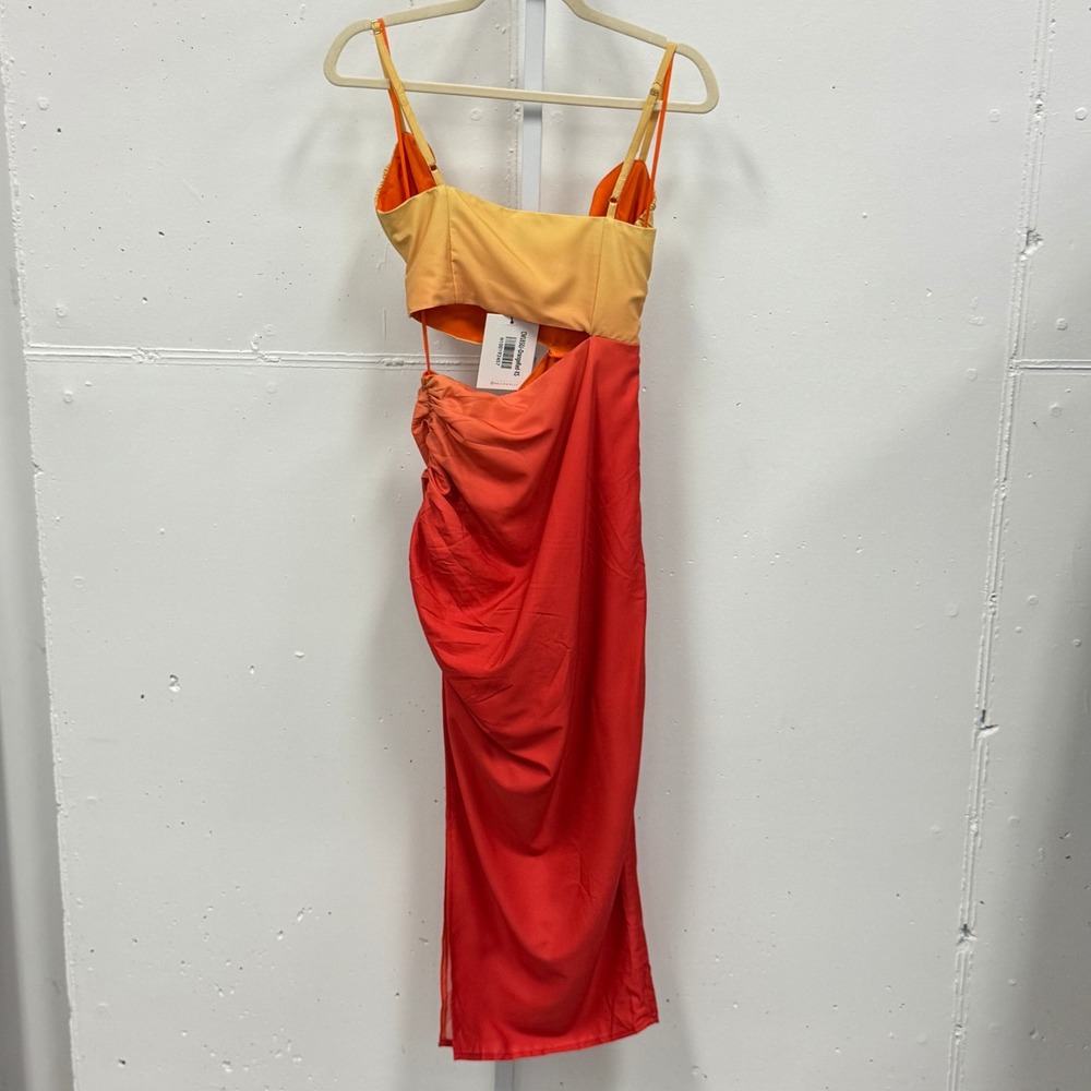 NWT Hello Molly Twin Flame Midi Dress Slit Ombre Yellow Orange Sz 2 Summer Party - Picture 3 of 10